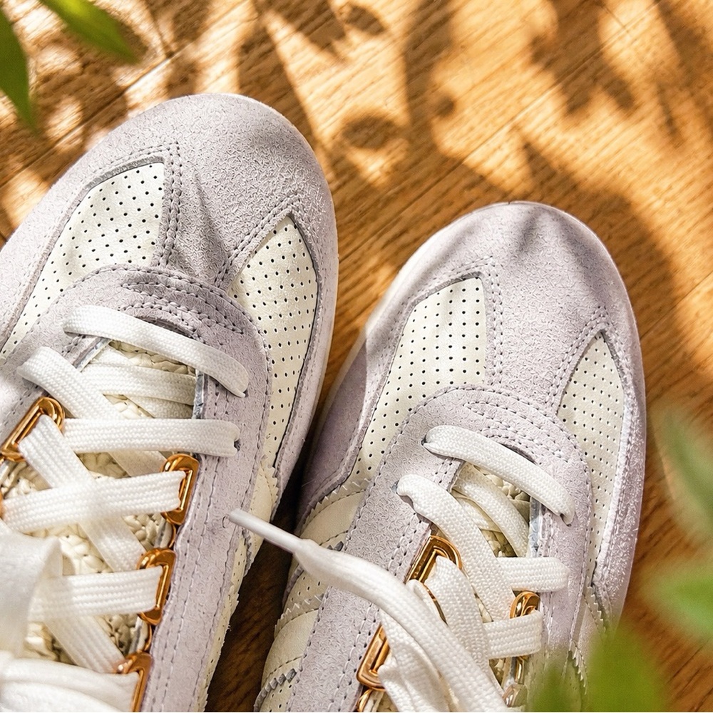 adidas Women's White and Blue Athletic Sneakers with gold accents - Picture 4 of 6